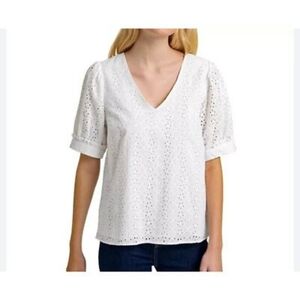 Draper James White Eyelet Top 100% Cotton sz X Large